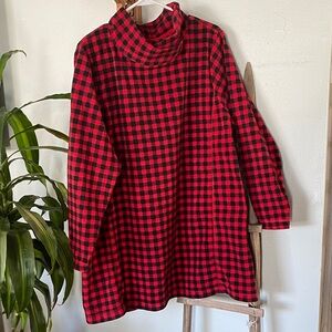 Lands' End Red and Black Plaid Turtleneck tunic top